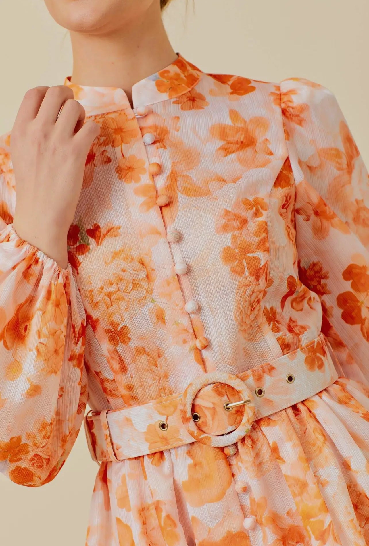 Beckett Belted Mini Dress in Orange Floral
