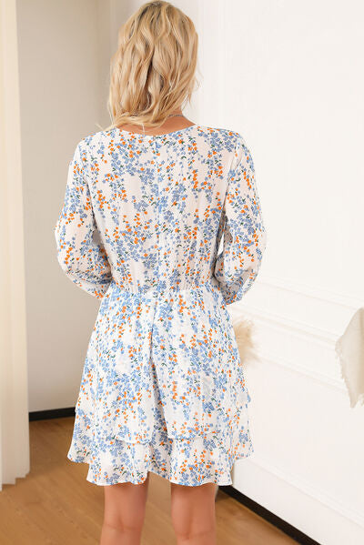 Kaitlin Printed Surplice Balloon Sleeve Mini Dress