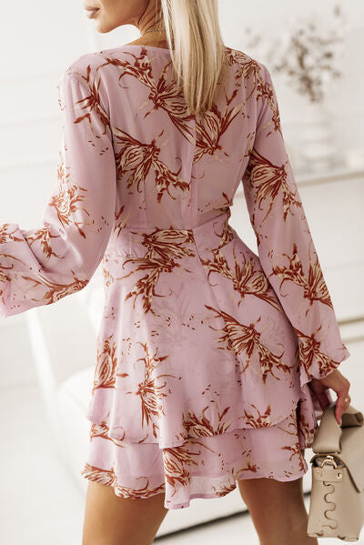 Kaitlin Printed Surplice Balloon Sleeve Mini Dress