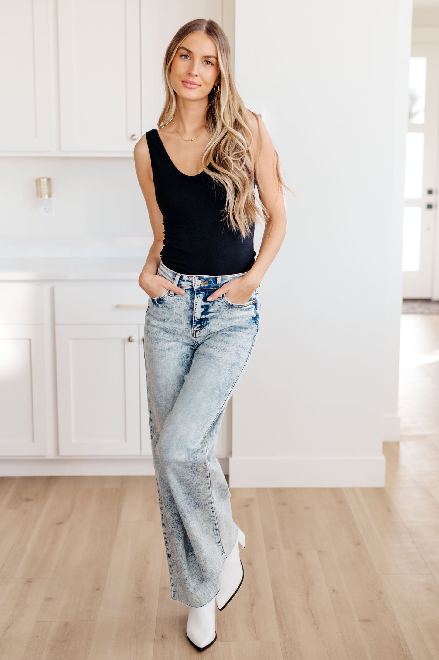 Dory High Waist Raw Hem Wide Leg Jeans