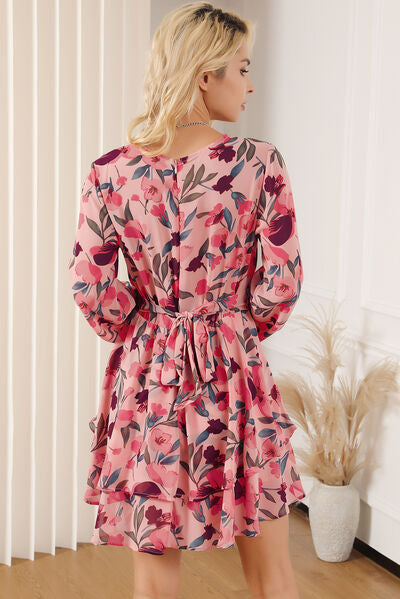 Kaitlin Printed Surplice Balloon Sleeve Mini Dress