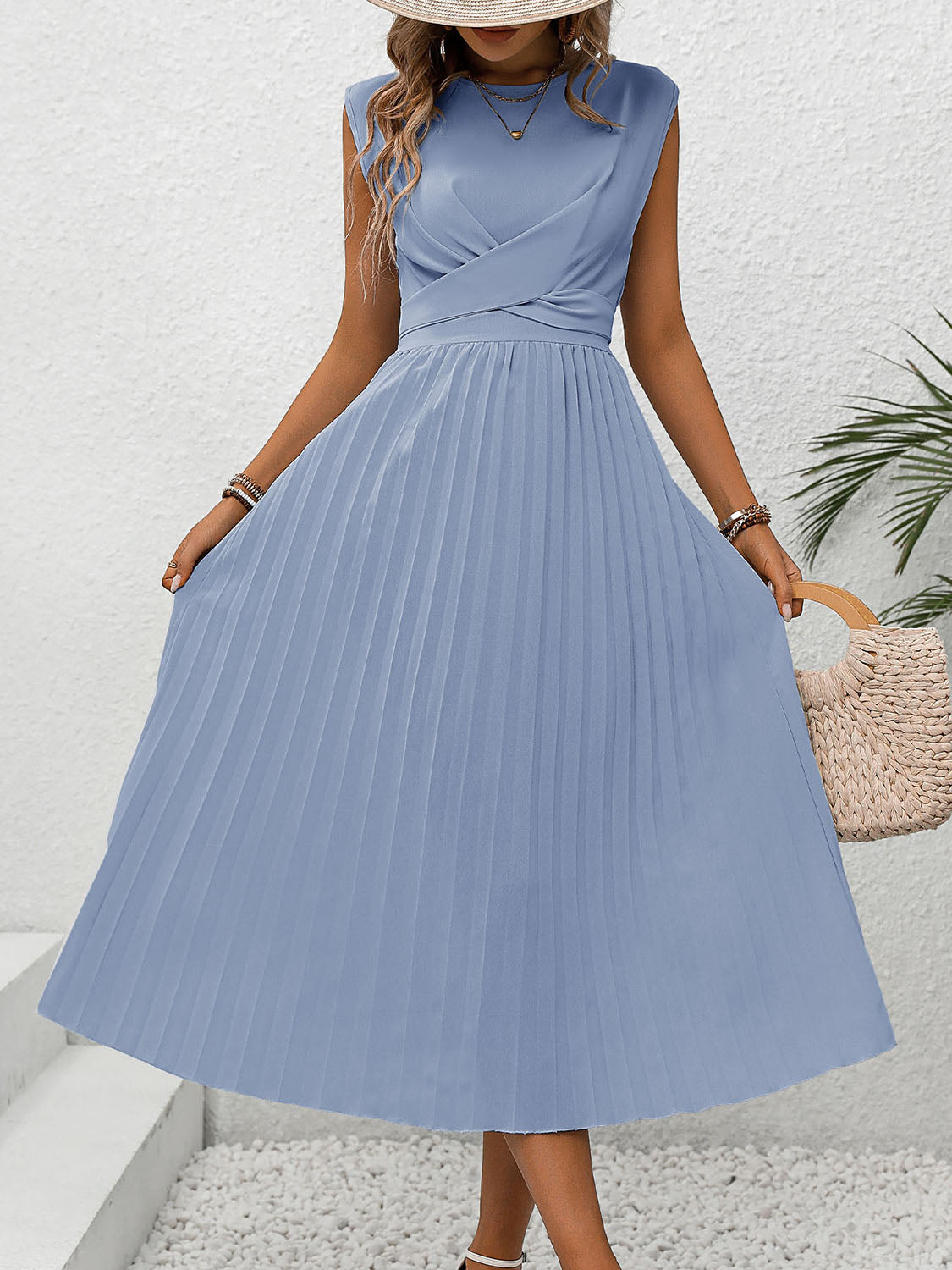 Becca Pleated Cap Sleeve Dress