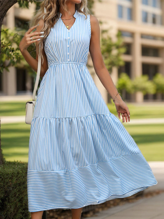 Breanna Striped Notched Midi Dress