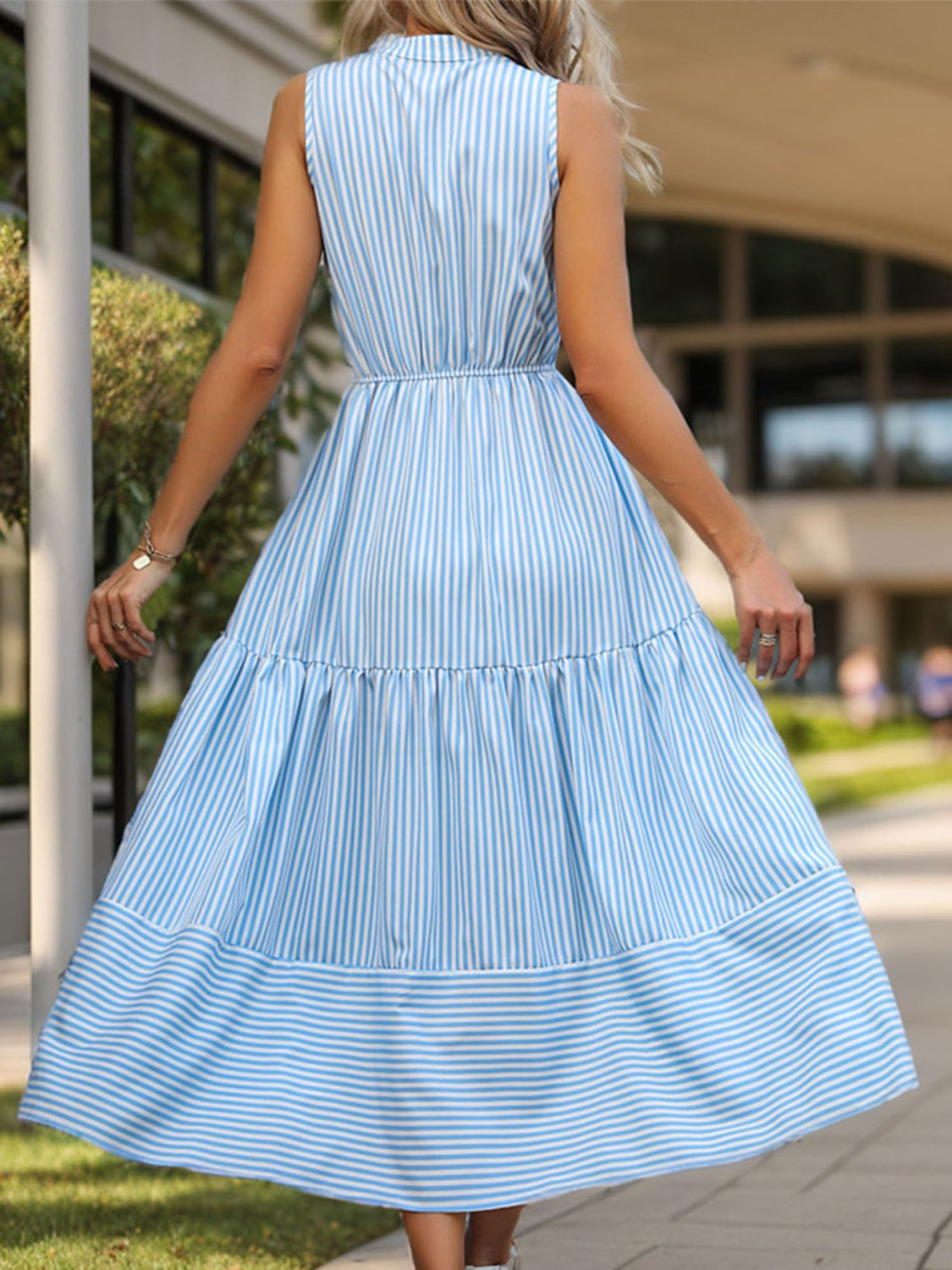 Breanna Striped Notched Midi Dress