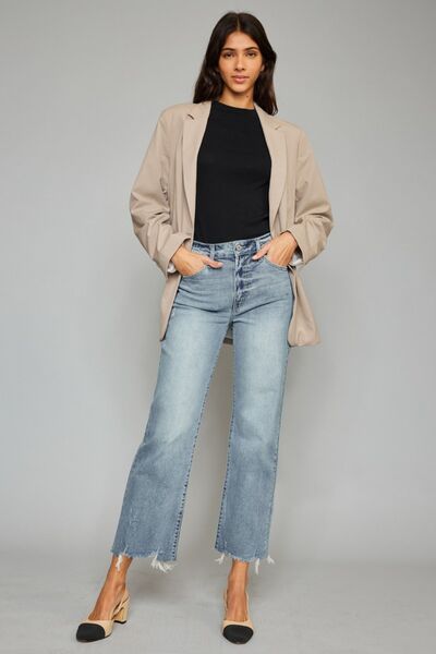 Rosalin High Waist Raw Hem Cropped Wide Leg Jeans