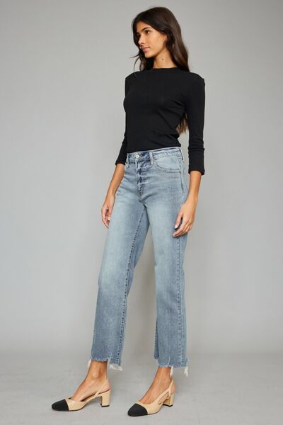 Rosalin High Waist Raw Hem Cropped Wide Leg Jeans