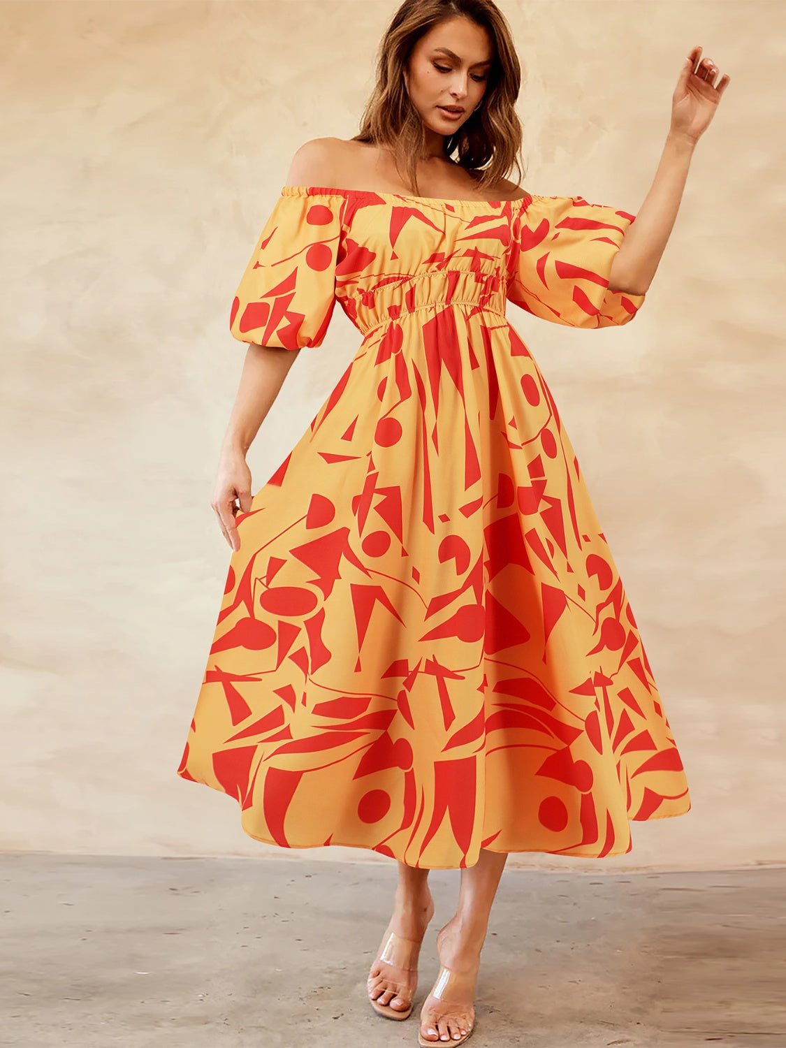 Balloon Sleeve Midi Dress