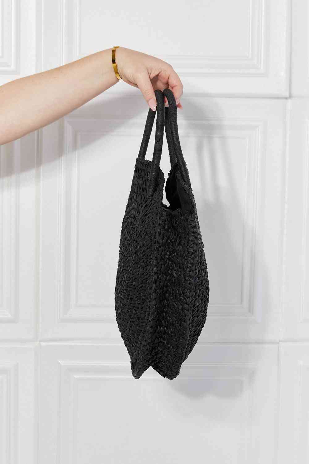 Justin Taylor Beach Rattan Handbag in Black