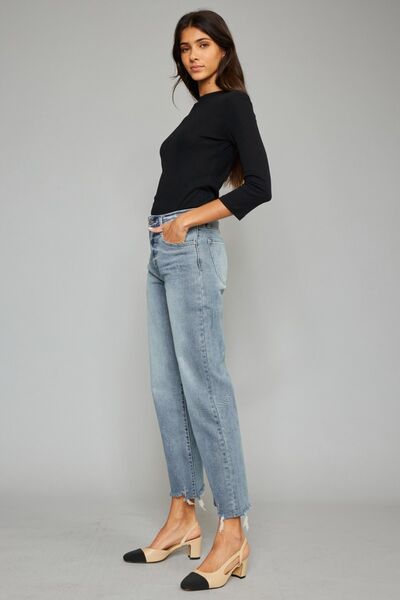 Rosalin High Waist Raw Hem Cropped Wide Leg Jeans