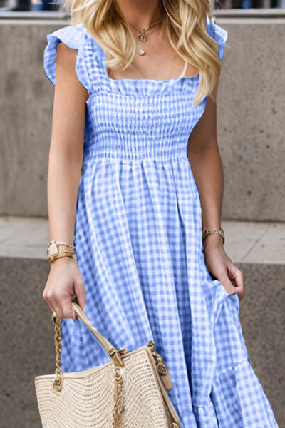 Cordelia Smocked Plaid Ruffle Maxi Dress
