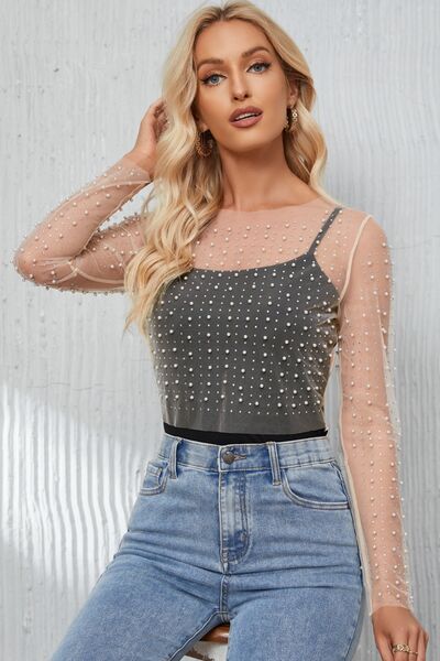 Pearl Long Sleeve Mesh Top