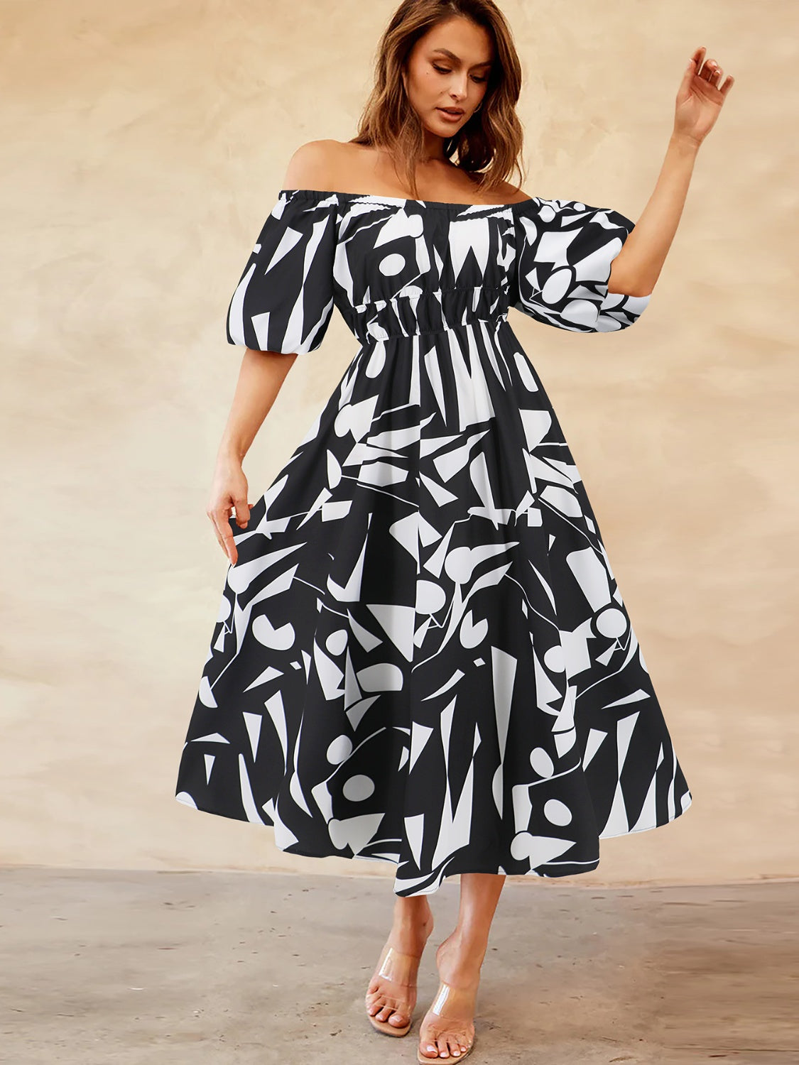 Balloon Sleeve Midi Dress