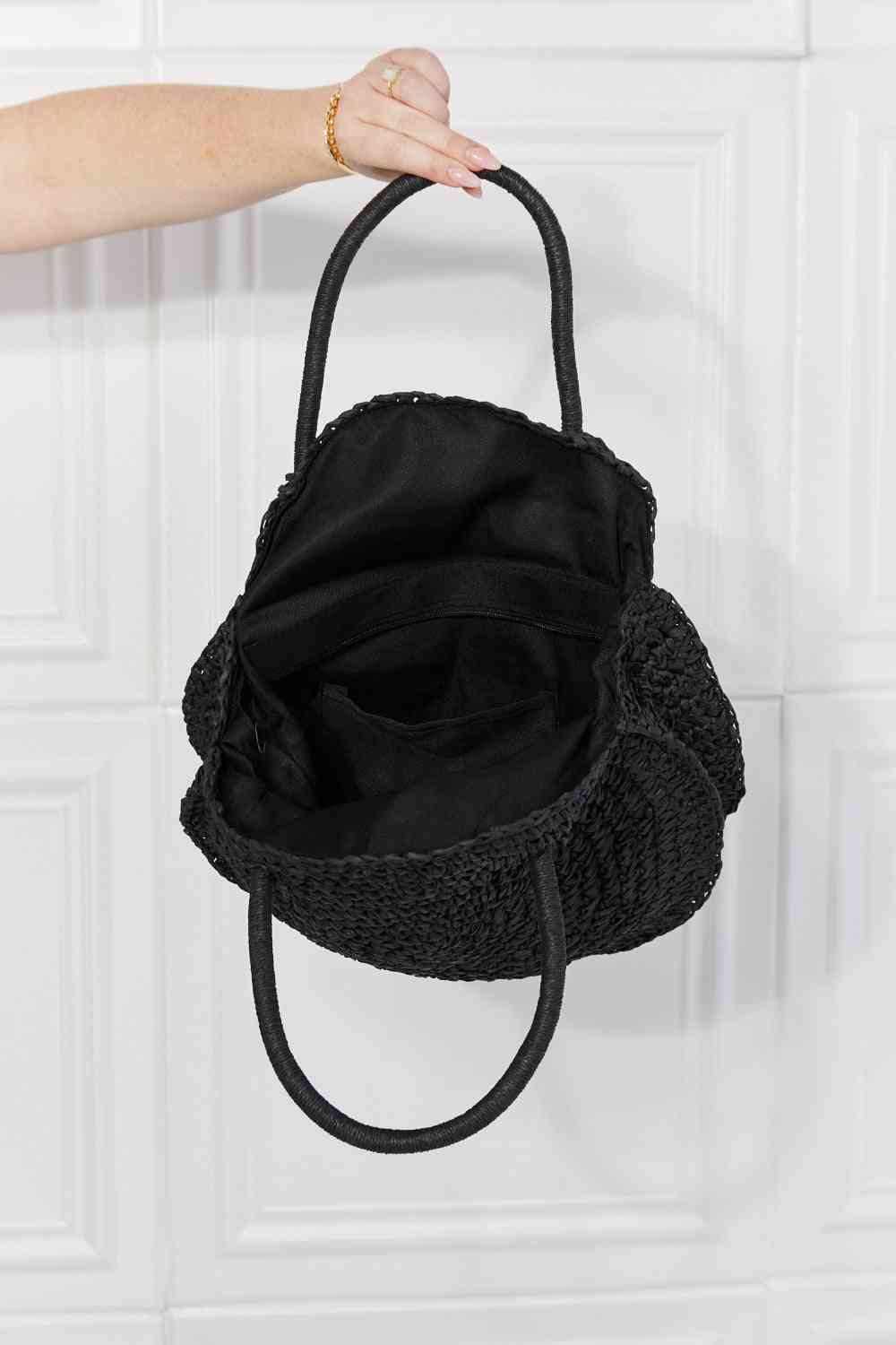 Justin Taylor Beach Rattan Handbag in Black