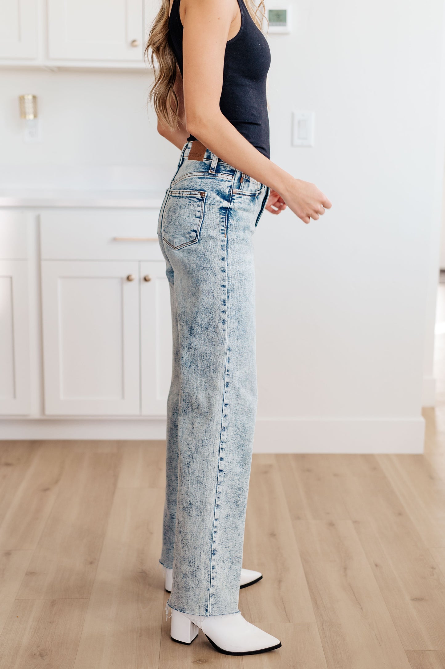 Dory High Waist Raw Hem Wide Leg Jeans