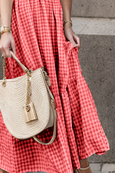 Cordelia Smocked Plaid Ruffle Maxi Dress