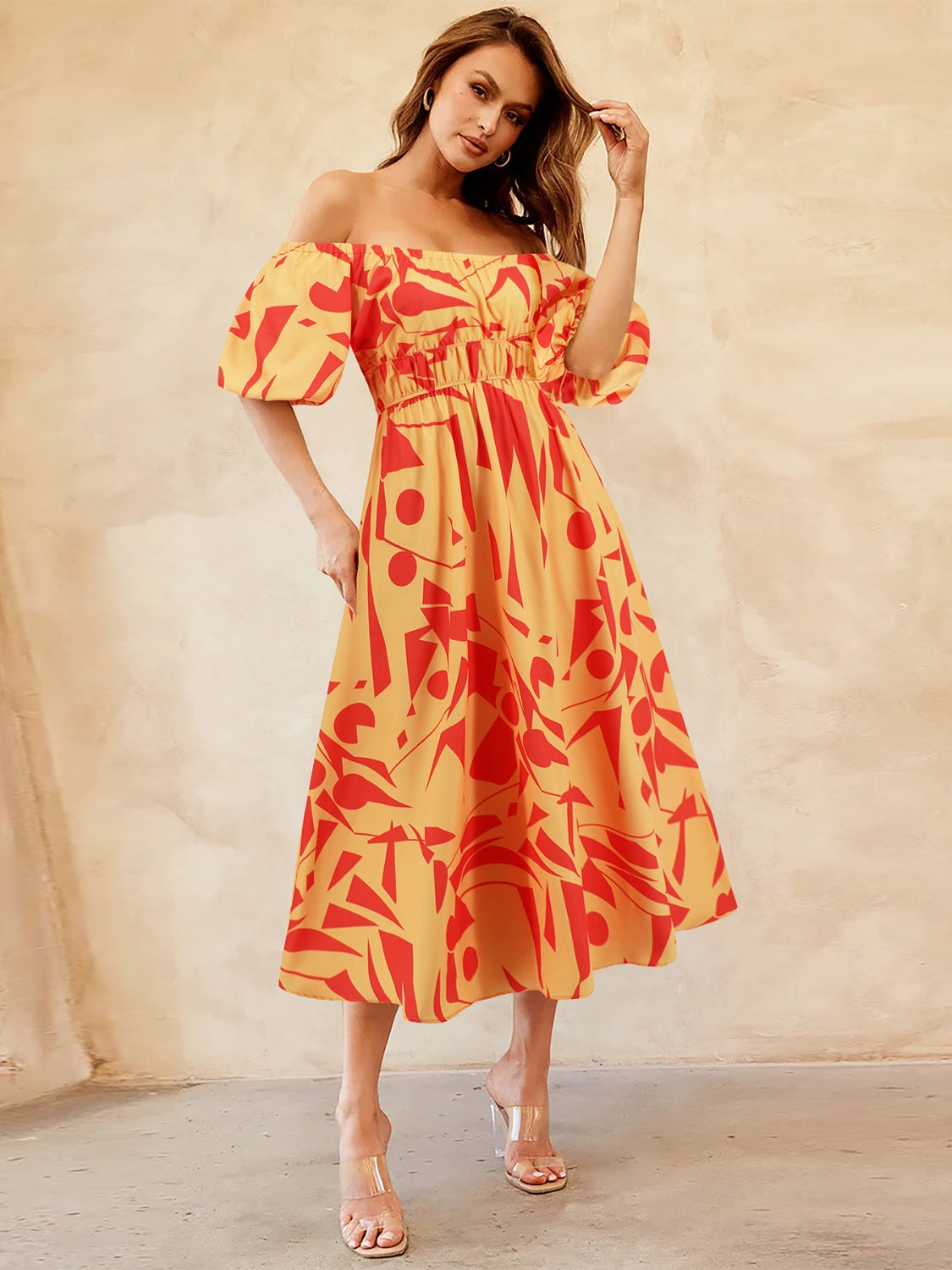 Balloon Sleeve Midi Dress