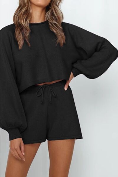 Autumn Long Sleeve Top and Drawstring Shorts Lounge Set