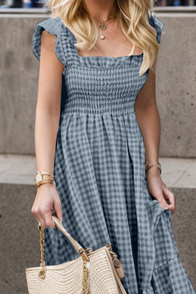 Cordelia Smocked Plaid Ruffle Maxi Dress