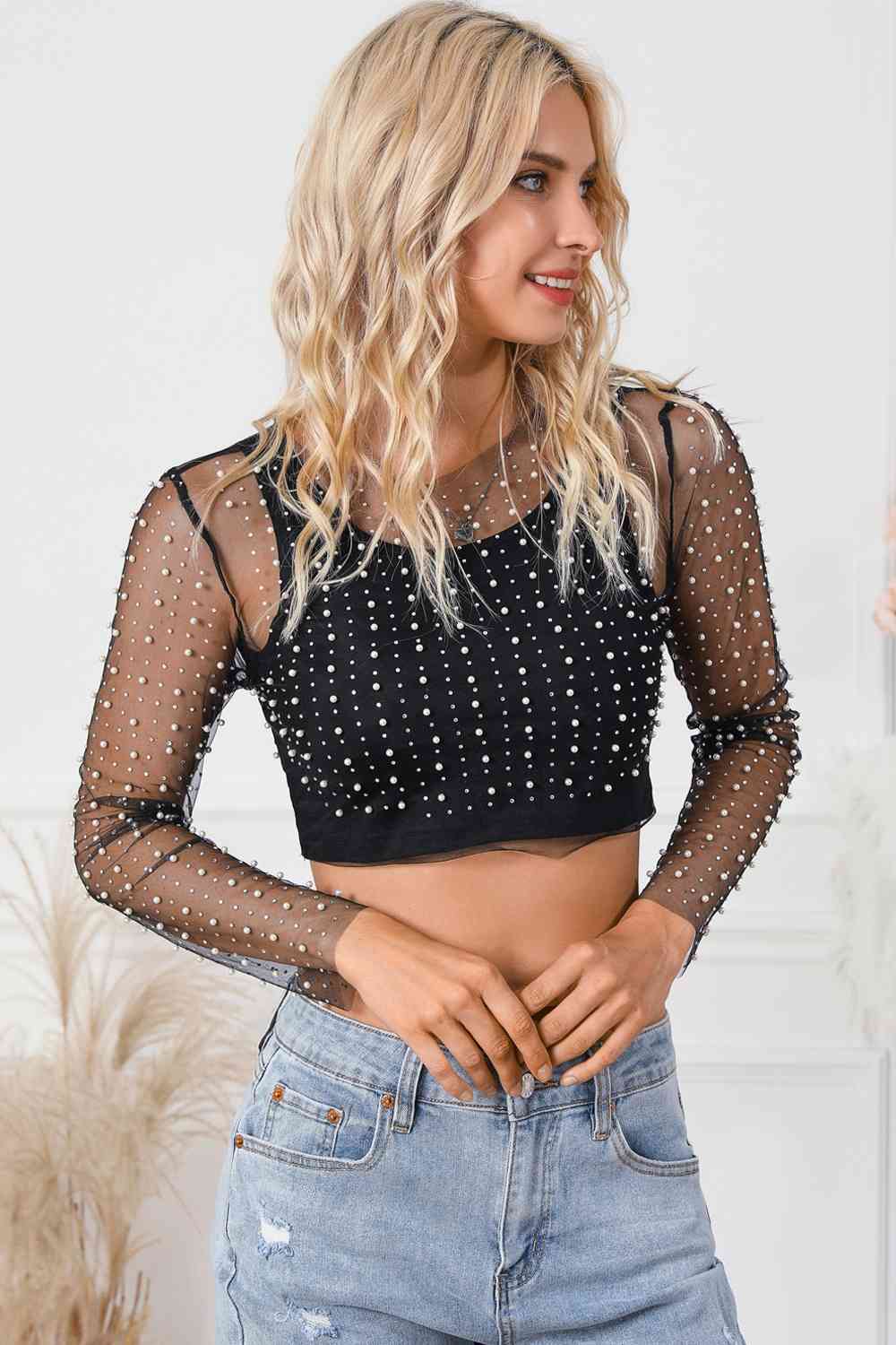 Pearl Long Sleeve Mesh Top