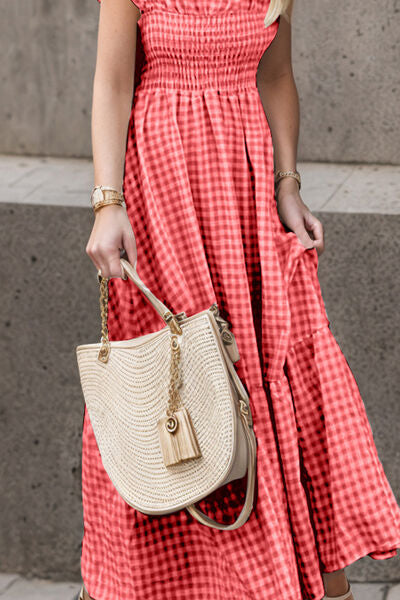 Cordelia Smocked Plaid Ruffle Maxi Dress