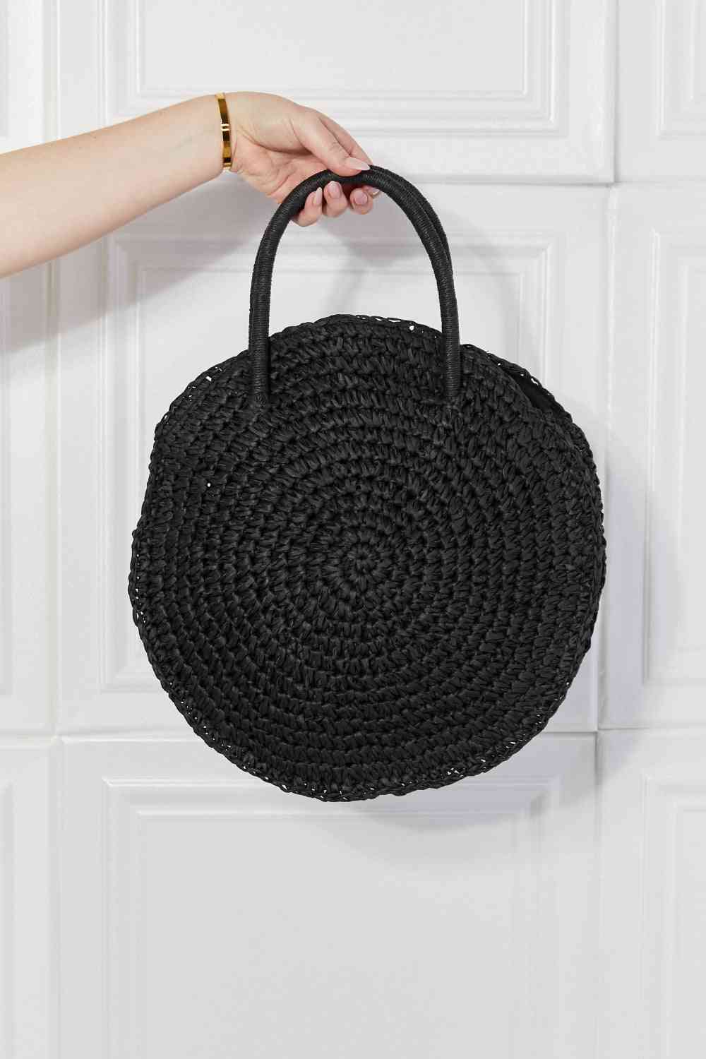 Justin Taylor Beach Rattan Handbag in Black