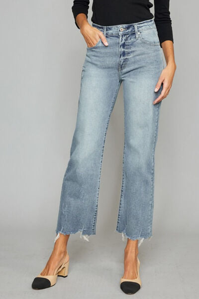 Rosalin High Waist Raw Hem Cropped Wide Leg Jeans