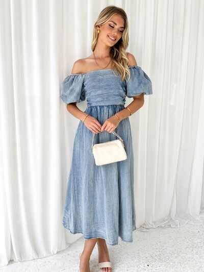 Lena E'Liz Balloon Sleeve Denim Dress