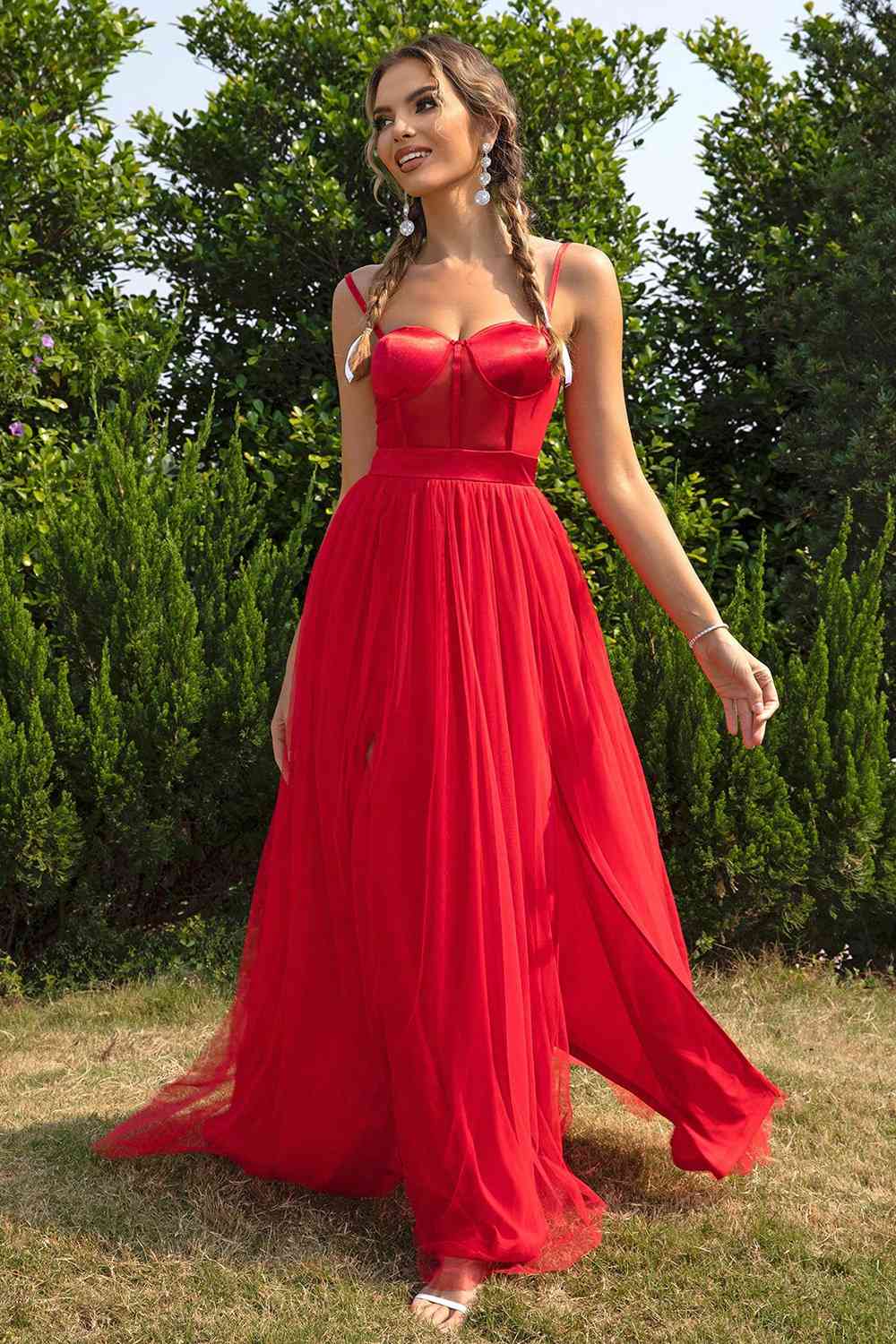 Sweetheart Neck Split Maxi Dres