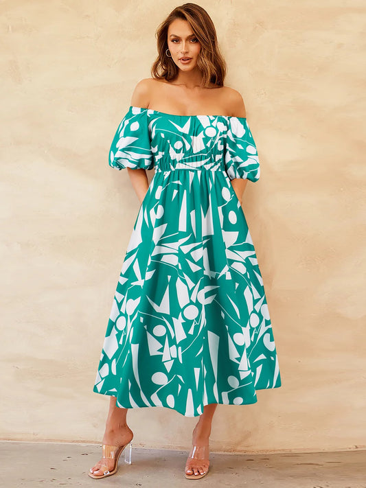 Balloon Sleeve Midi Dress