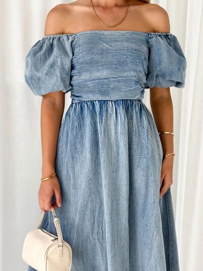 Lena E'Liz Balloon Sleeve Denim Dress