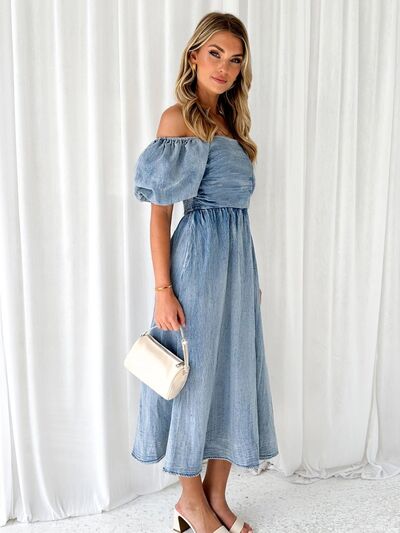 Lena E'Liz Balloon Sleeve Denim Dress