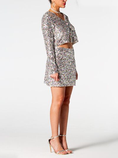 Skye Sequin V-Neck Top and Mini Skirt Set